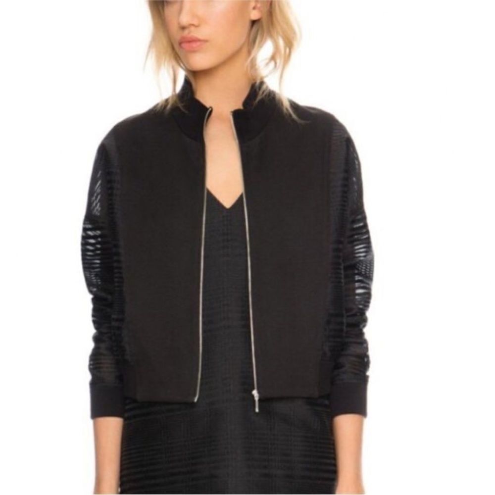 Finders Keepers Black Sheer Bomber Jacket Zipper Overlay Mesh Size M
